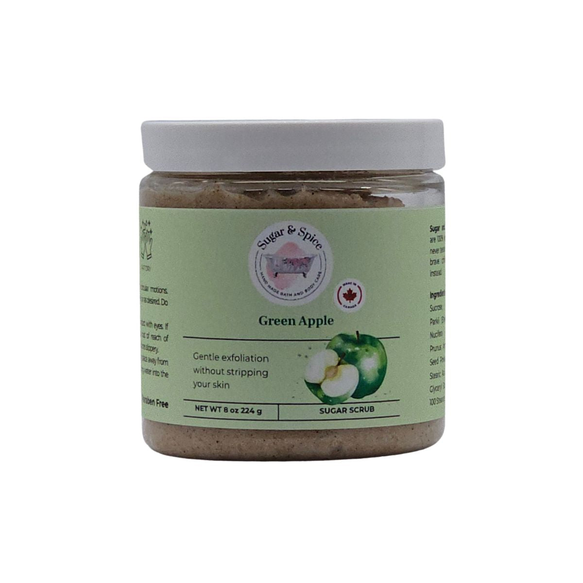 Jar of Green Apple Sugar Scrub with a label on a white background