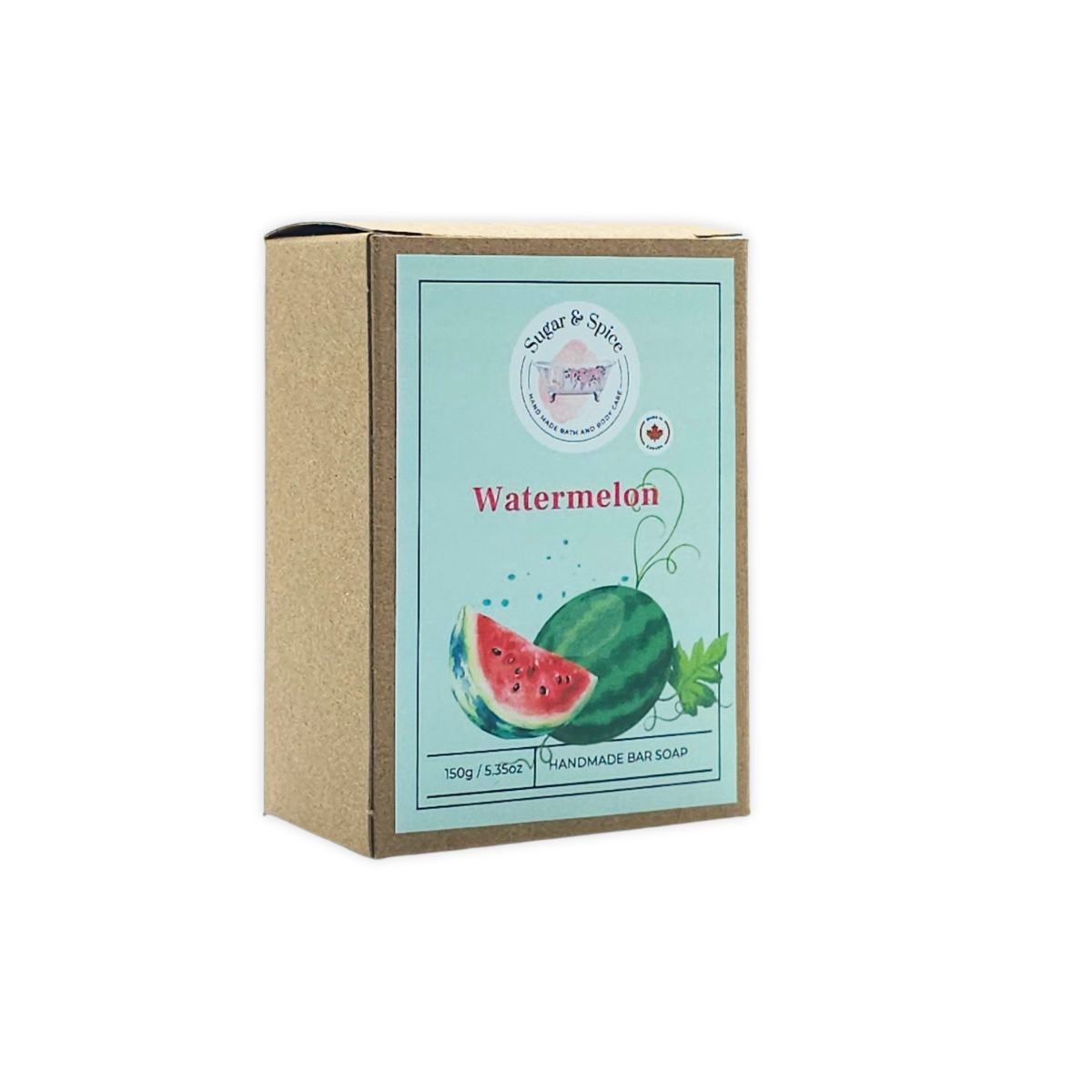 A packaged bar soap with watermelon imagery on the label, indicating the scent or flavor of the product.