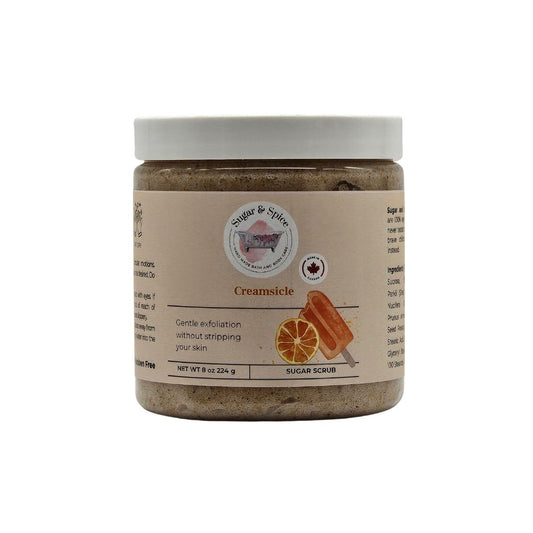 Jar of Creamsicle Sugar Scrub with a label on a white background