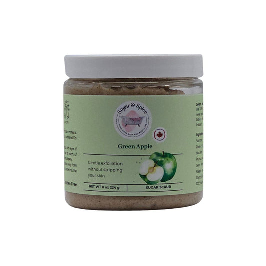 Jar of Green Apple Sugar Scrub with a label on a white background