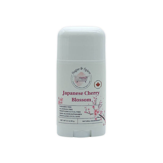 Deodorant stick with 'Japanese Cherry Blossom' flavor on a white background