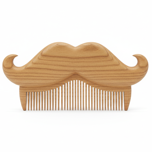 wooden beard comb in the shape of a moustache