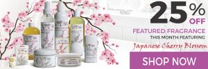 25% Off Sugar and Spice Bath and Body Care Japanese Cherry Blossom Natural Products made in Canada Maple Ridge BC Banner
